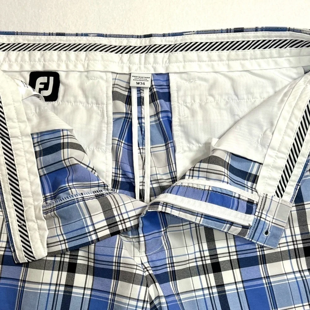 FOOTJOY Men’s Blue Black Plaid Golf Golfer‎ Golfing Preppy Shorts Size 34 Waist